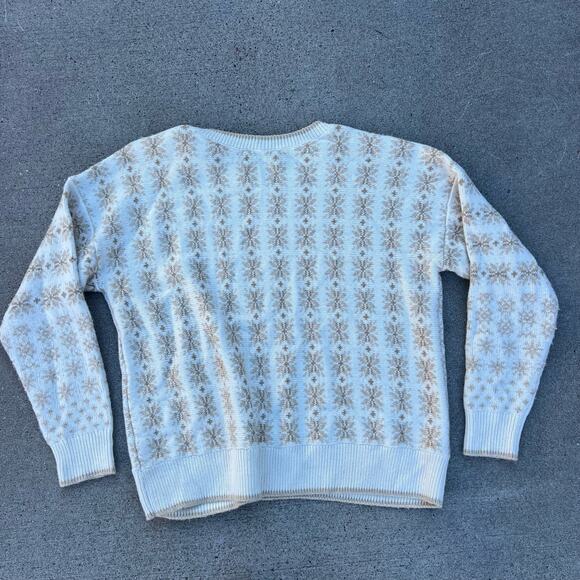 Lucky Brand Cream Gold Star Snowflake Crew Neck Pullover Sweater Large - Picture 8 of 8